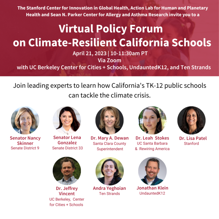 Join CC+S, Stanford, UndauntedK12, and Ten Strands for a virtual policy forum on climate resilient schools for California, April 21, 2023