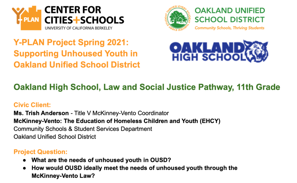 Y-PLAN Tackling Homeless Student Policy Oakland Policy Brief